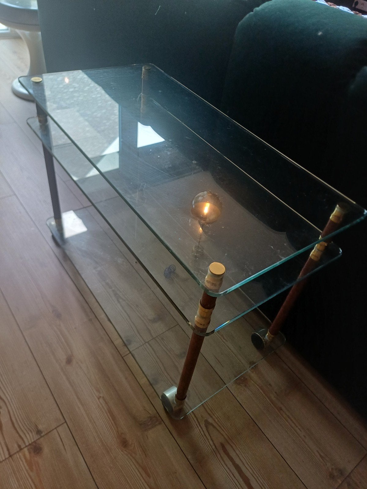 Glazen bijzettafel met houten poten, 80x40x56 cm, Modern, Klassiek, Minder dan 100 cm, 25 tot 50 cm, Glas
