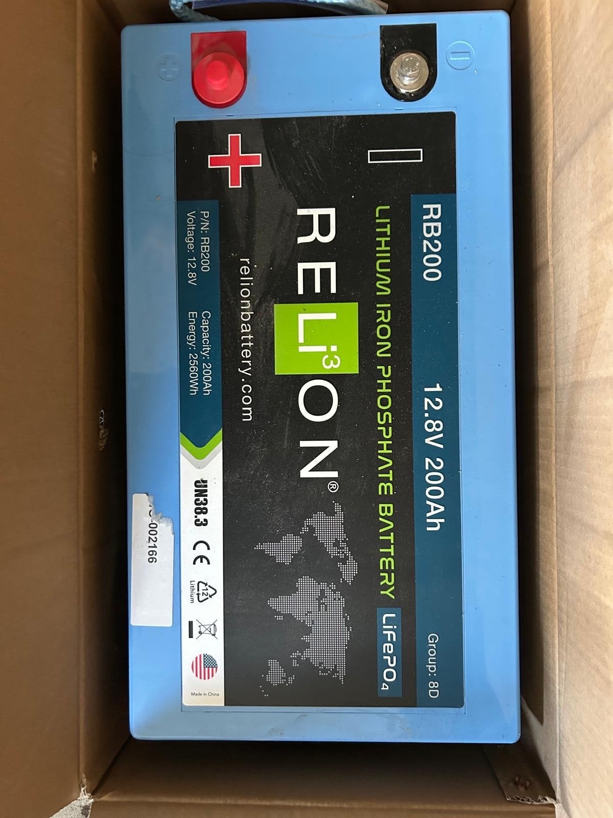 RELION RB200 Lithium IJzerfosfaat Accu 12.8V 200Ah, Ophalen of Verzenden, Gebruikt
