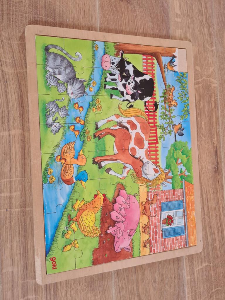 Goki Houten Boerderij Puzzel voor Kinderen, 2 tot 4 jaar, Gebruikt, 10 tot 50 stukjes, Ophalen of Verzenden