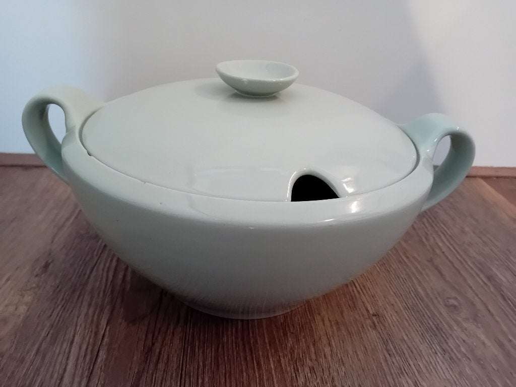 dekschaal met deksel - parelgrijs, Antiek en Kunst, Antiek | Servies los, Ophalen of Verzenden