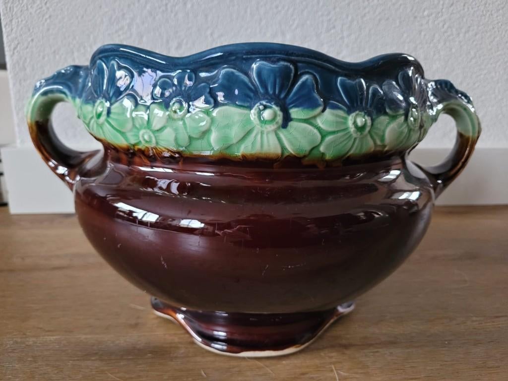 Art Nouveau keramiek cachepot /bloempot Majolica, Ophalen of Verzenden