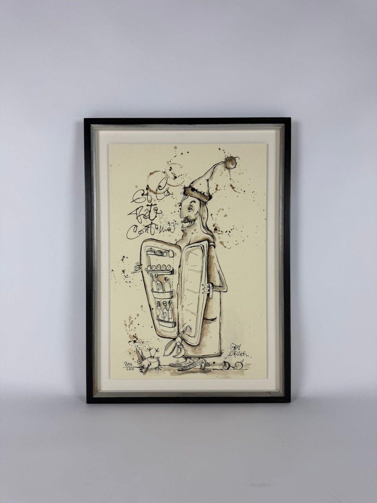 Guy Olivier – La Fête Continue – origineel 2014/2015, Ophalen, Figuren, Papier/karton, Achter glas