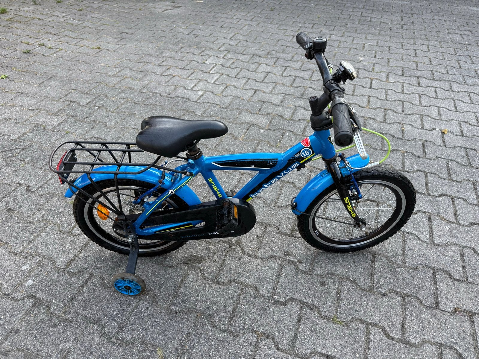 Batavus Snake 16 inch kinderfiets - Blauw, Ophalen, Zijwieltjes, Velgrem, 16 tot 20 inch