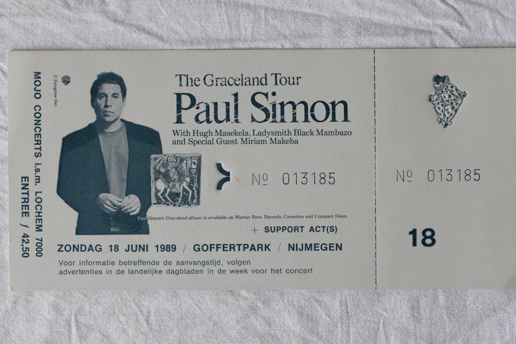 Paul Simon-Graceland Tour concert kaartje 1989, Eén persoon, Juni