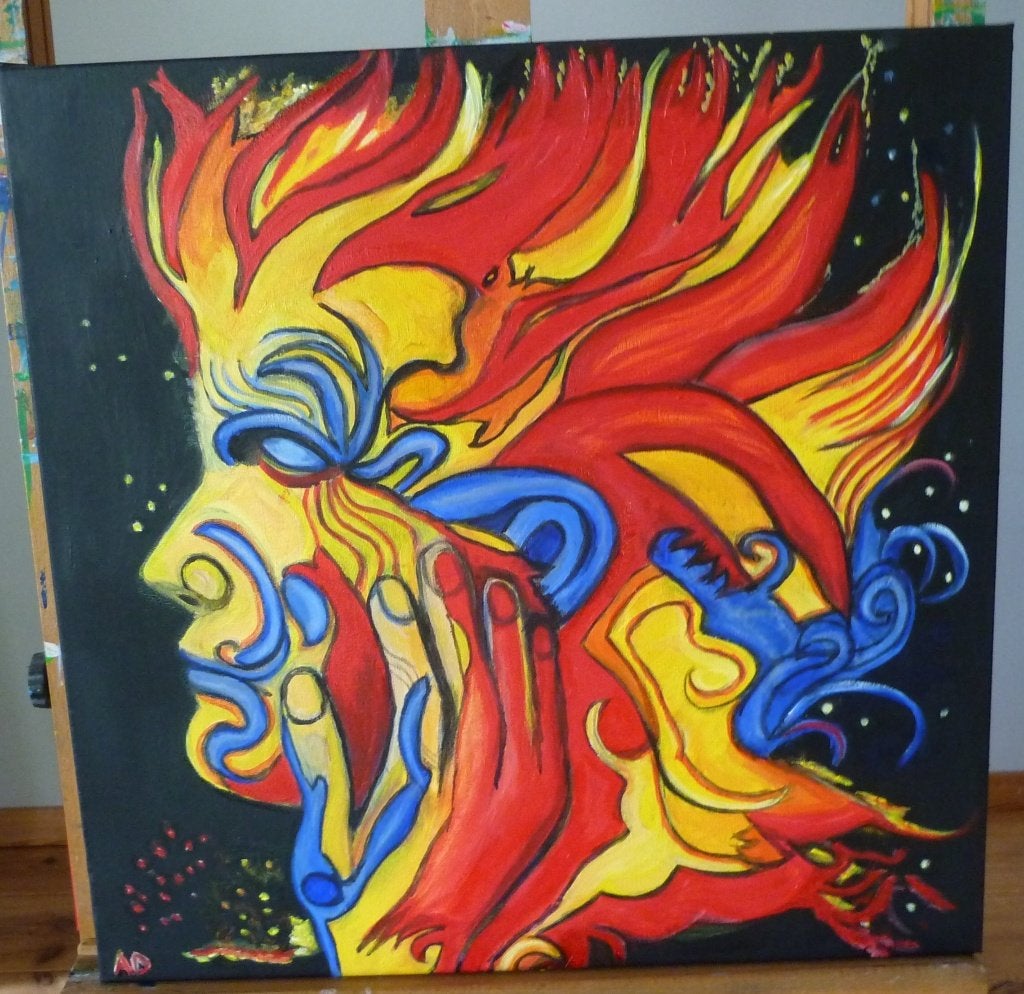 Kleurrijk gezicht, Antiek en Kunst, Handgeschilderd, Ophalen of Verzenden, Olieverf, Portret
