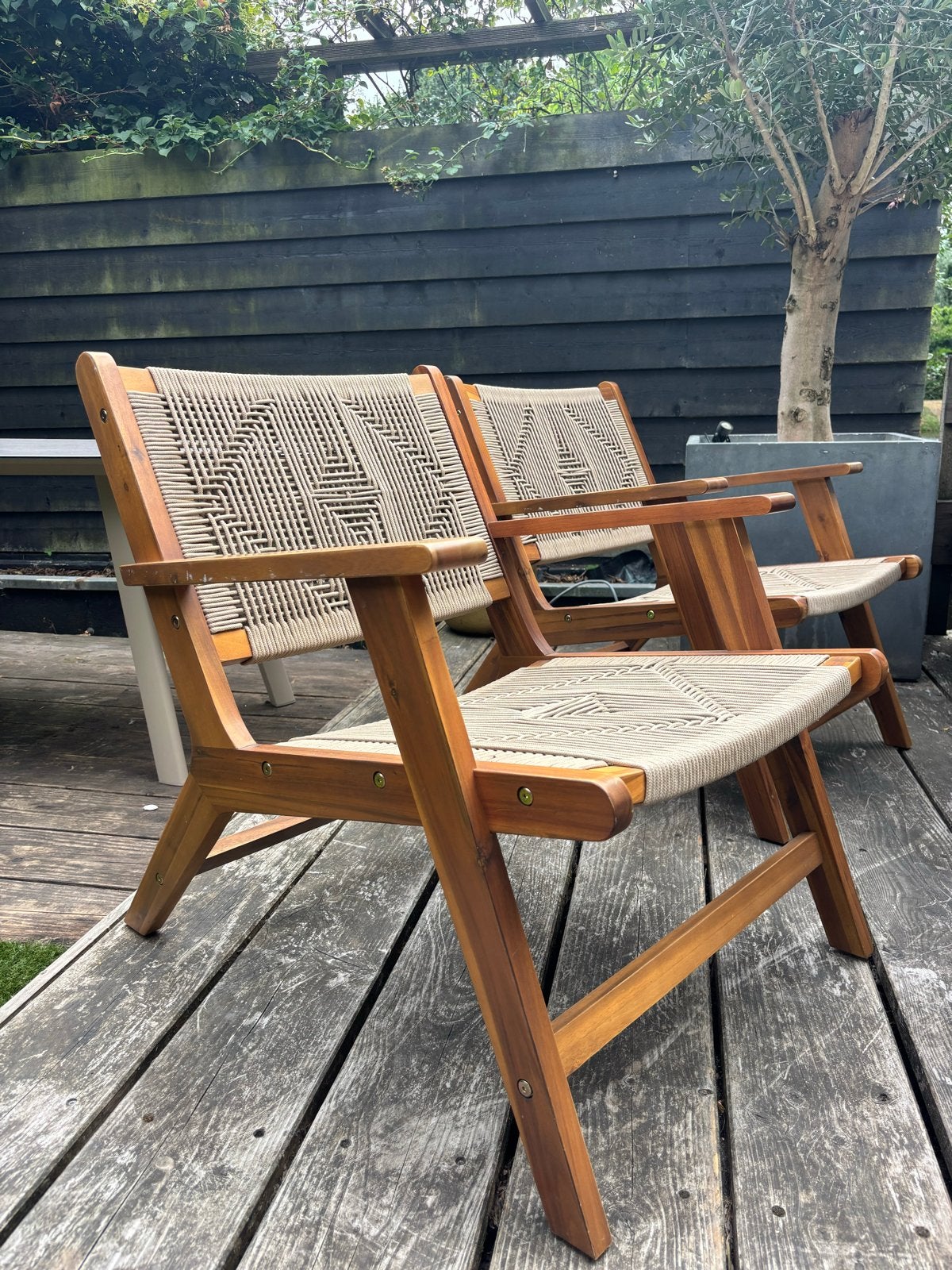 2x zgan Kave Home fauteuil voor buiten (2025), Ophalen, Zo goed als nieuw, Hout