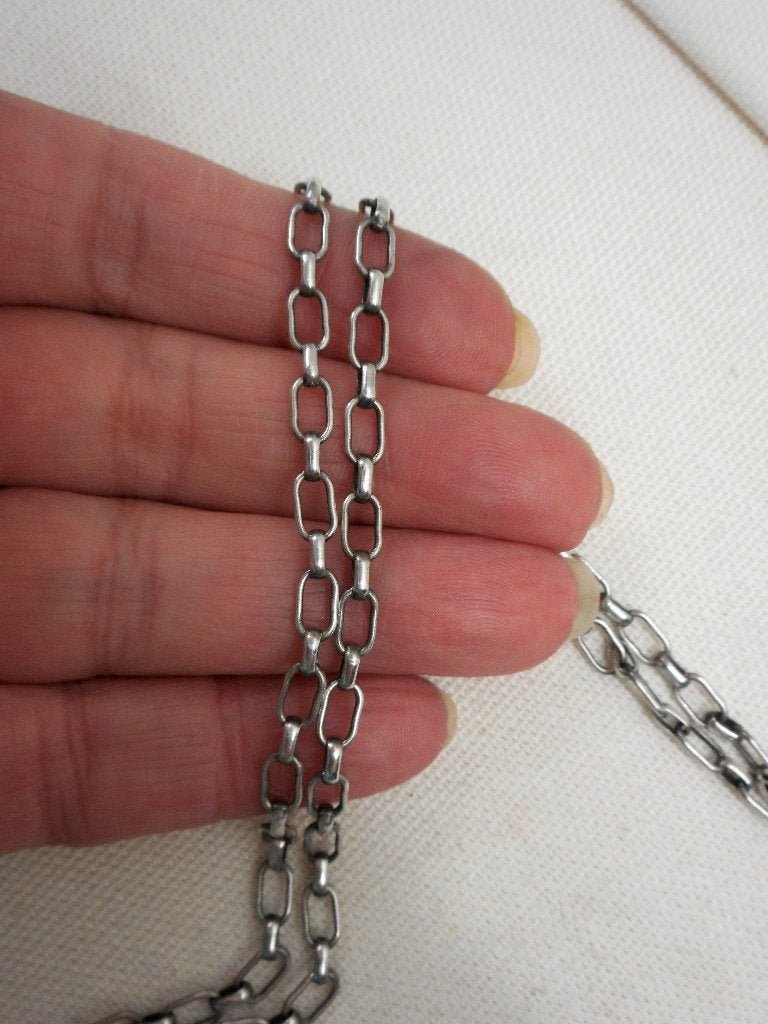 Zilveren ketting met antieke hanger met granaat nr.1601, Sieraden, Tassen en Uiterlijk, Antieke sieraden, Verzenden, Zilver, Ketting