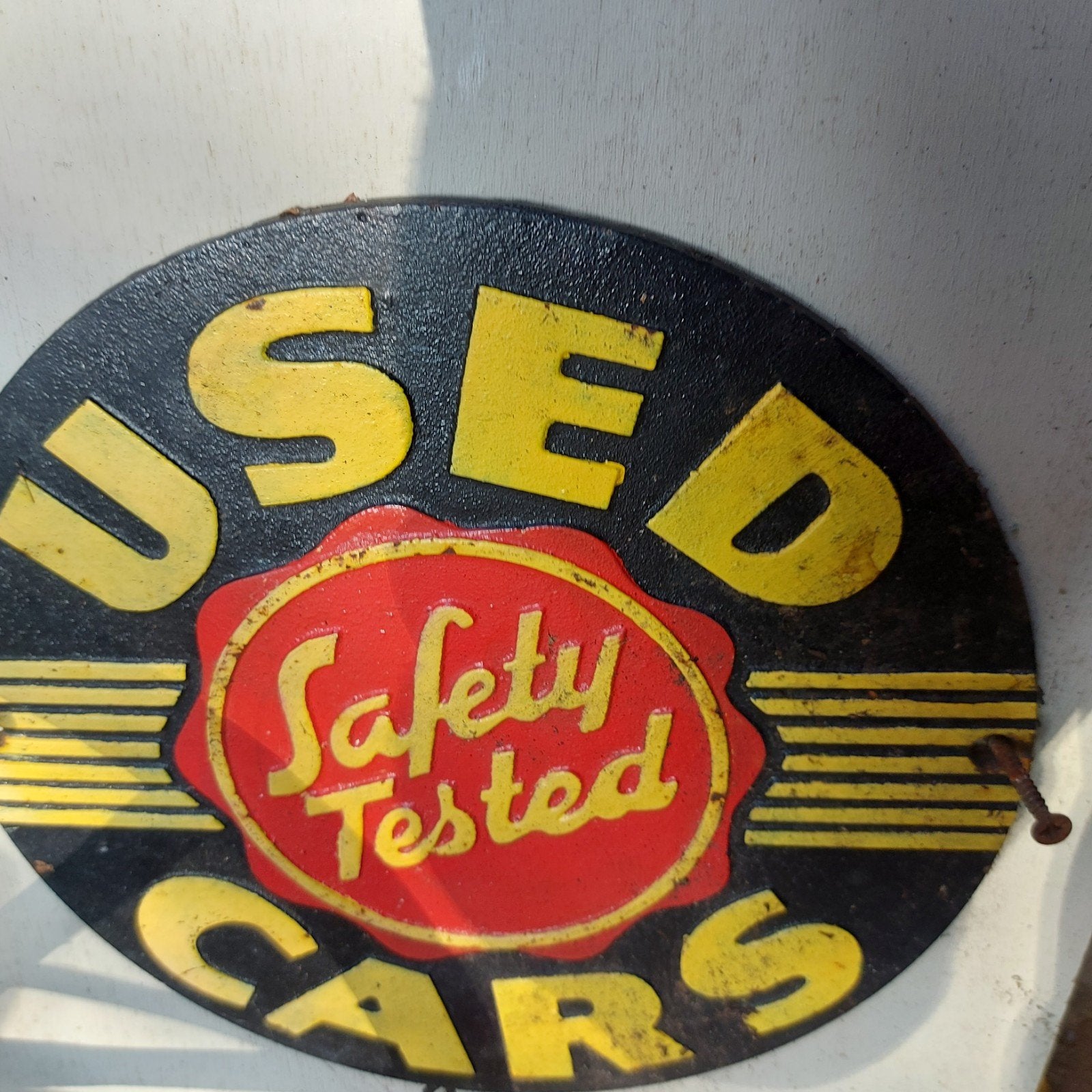 oude gietijzeren reclameplaat USED CARS USA, Ophalen of Verzenden, Gebruikt, Reclamebord