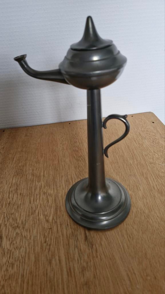 Antieke tinnen olielamp - Real Pewter Kurz Tiel Holland, Ophalen of Verzenden