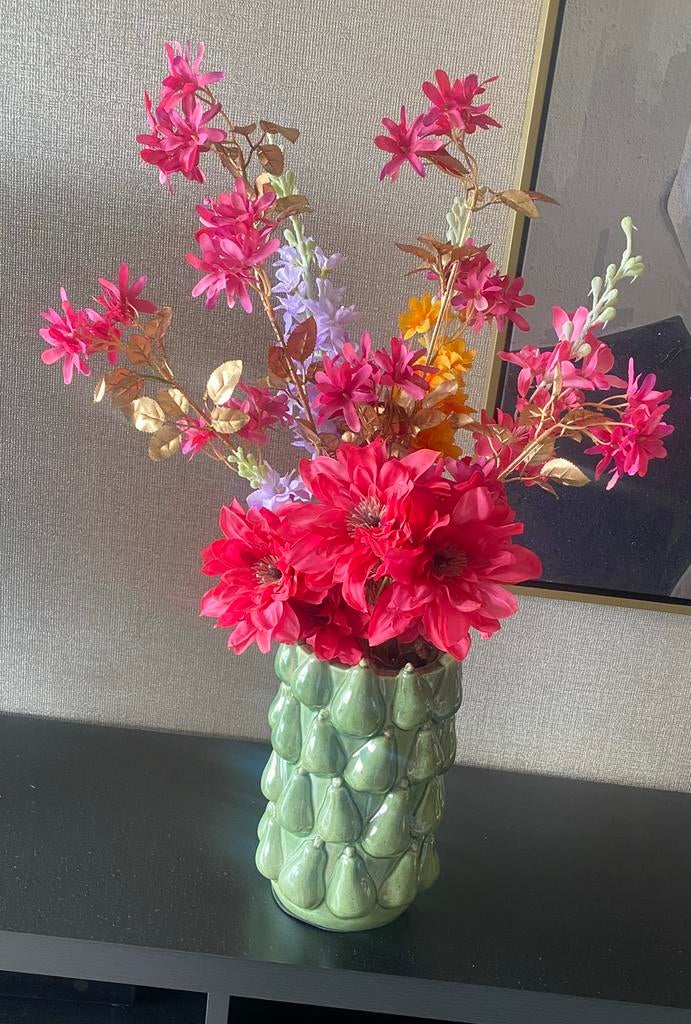 Keramieke peren vaas met bloemen, Ophalen of Verzenden, Zo goed als nieuw