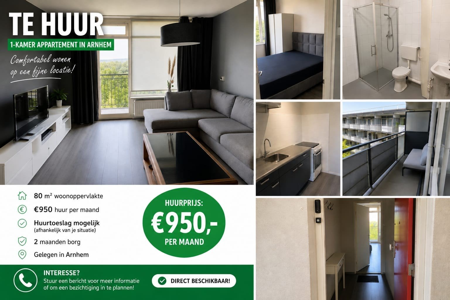 Te huur 1 kamer appartement arnhem, Ophalen of Verzenden