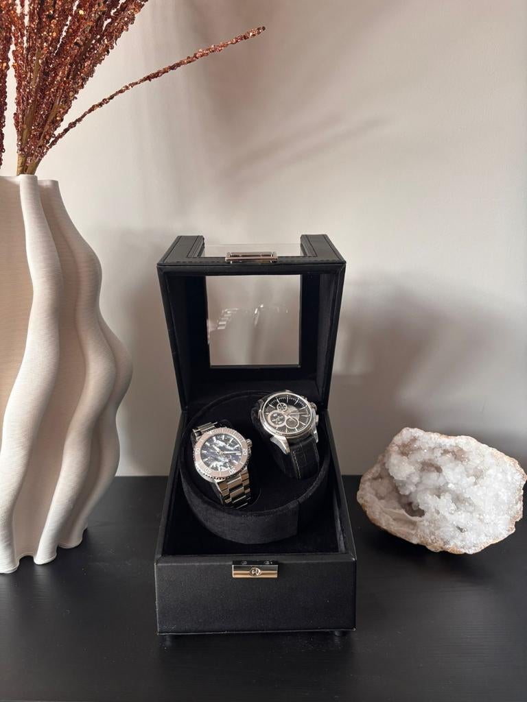 Luxe Watchwinder voor 2 Horloges - Zwart Leer, Ophalen of Verzenden, Zo goed als nieuw, Overige merken