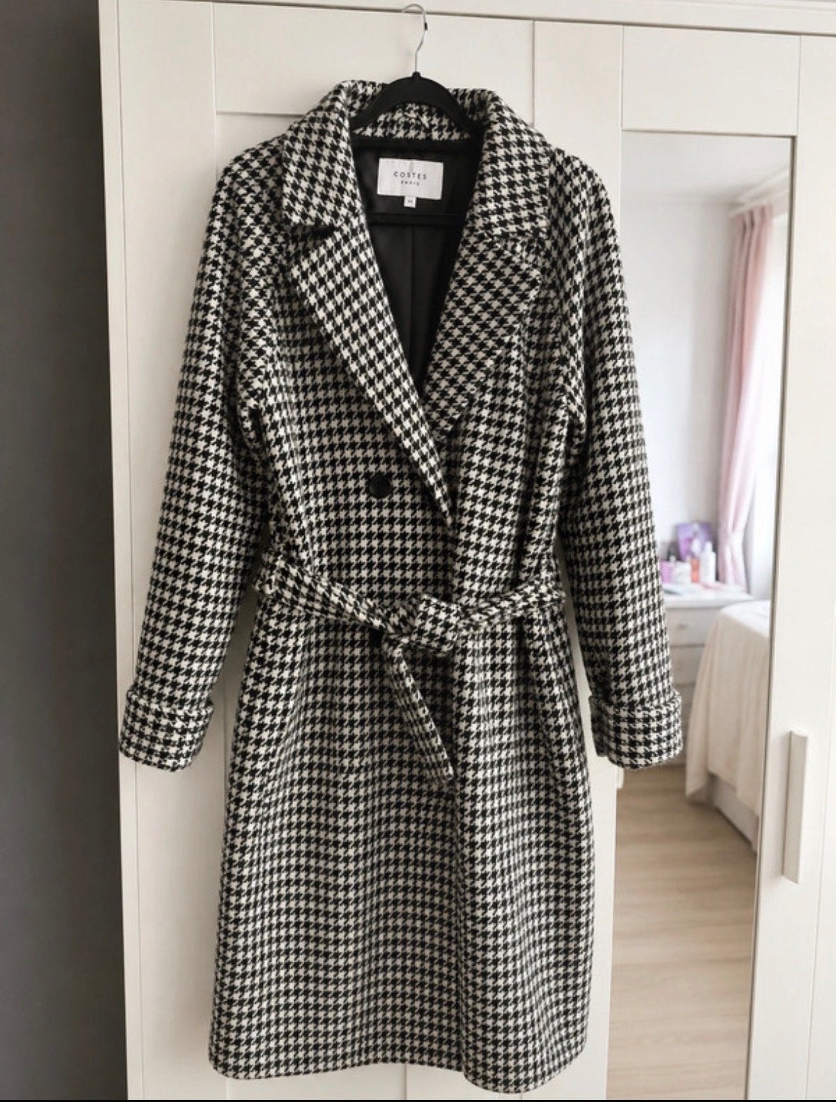 Stijlvolle Zwart-Witte Houndstooth Jas van Costes, Kleding | Dames, Jassen | Winter, Ophalen of Verzenden, Zo goed als nieuw, Zwart