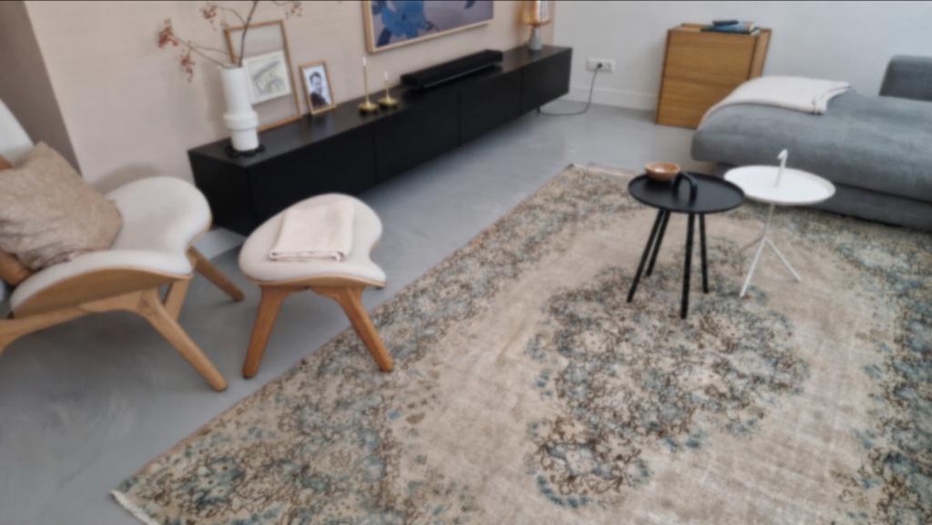 Vintage Perzisch vloerkleed  |294 x 207 cm | geschoren| wol, Huis en Inrichting, Ophalen, Blauw, 150 tot 200 cm, 200 cm of meer