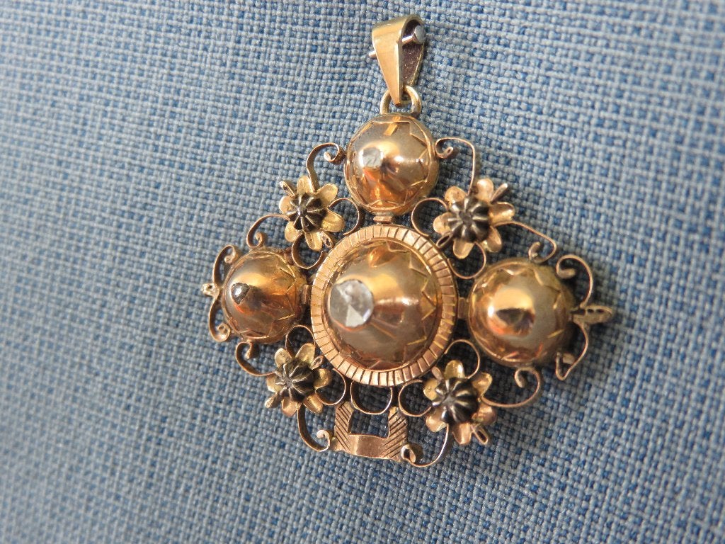 Antieke hanger in goud en roos diamanten – ca. 1800, Ophalen of Verzenden, Goud, Hanger