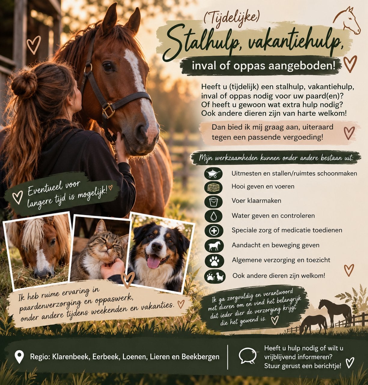 (Tijdelijke) stalhulp, inval, oppas, extra hulp aangeboden!
