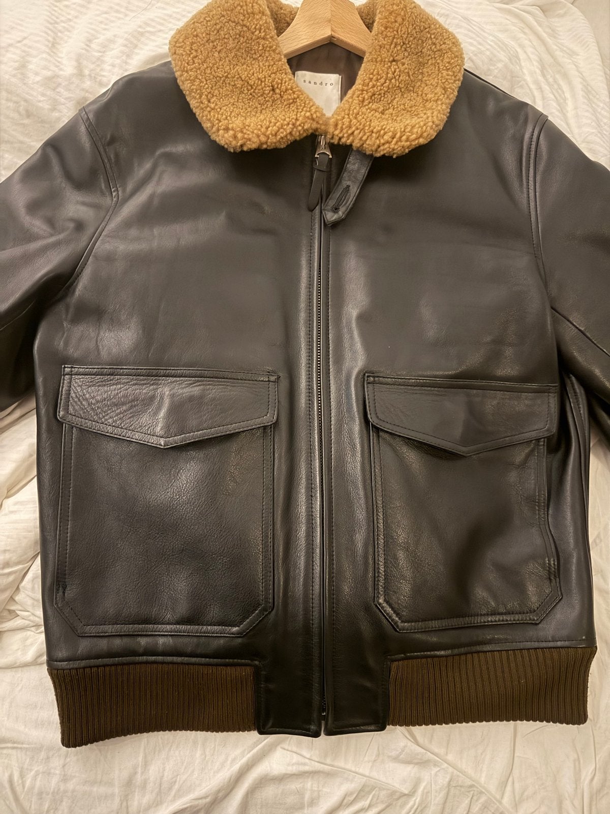 Sandro Leren Bomberjack met Afneembare Kraag - Maat XL, Ophalen of Verzenden, Zo goed als nieuw, Maat 56/58 (XL), Zwart