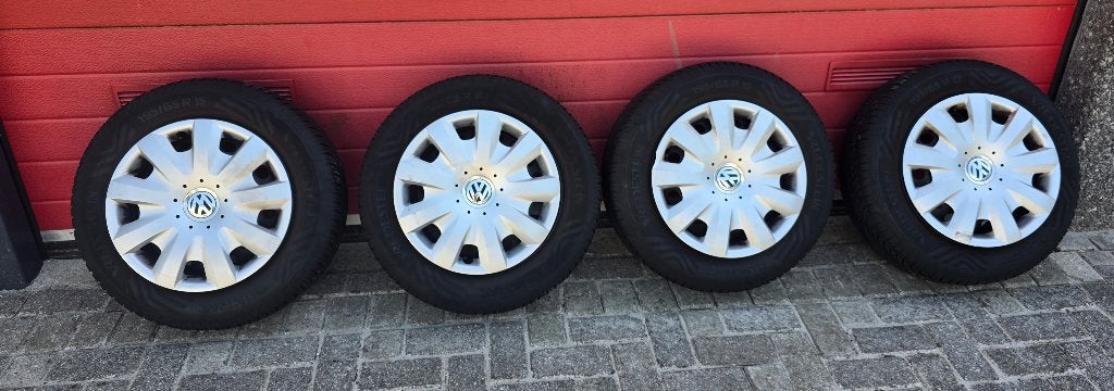 winterbanden met stalen velgen VW 5x112 (195/65 R15), Auto-onderdelen, Banden en Velgen, Ophalen, Gebruikt, 15 inch, Banden en Velgen
