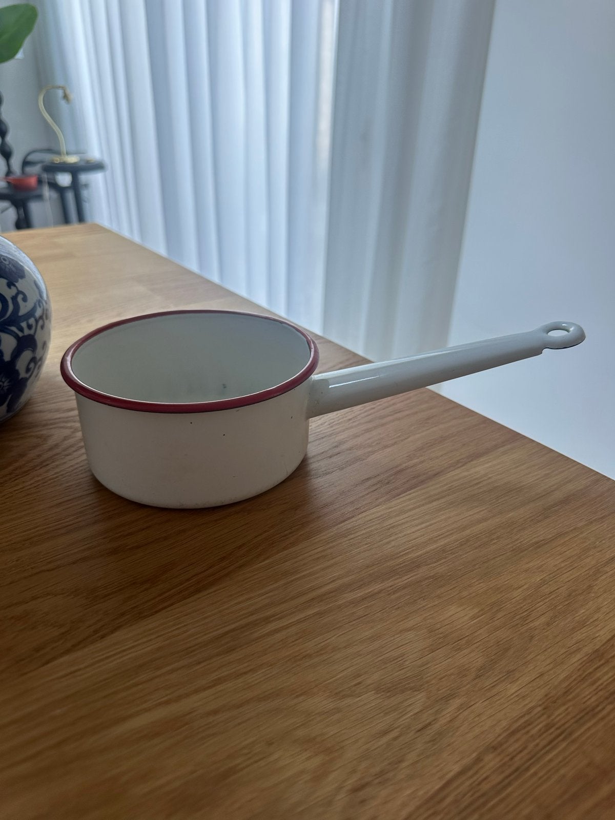 Vintage Emaille Pannetje Wit Rood - Retro Keuken, Ophalen of Verzenden