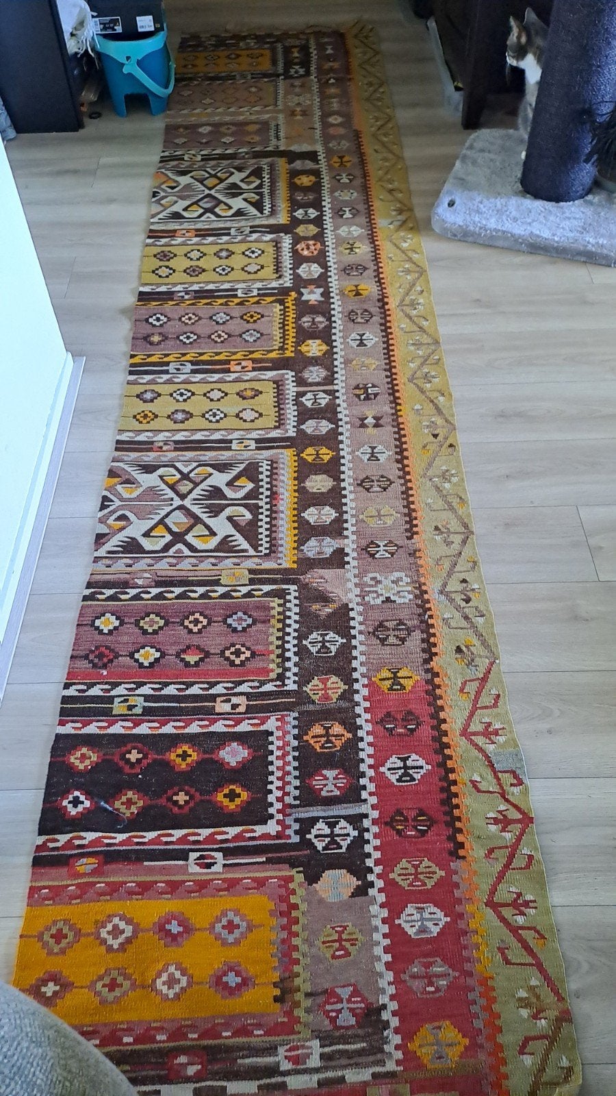 handgemaakt 100% wol 4 meter lang 80 cm breed Turkse kelim-l, Rood, 200 cm of meer, Rechthoekig, 50 tot 100 cm