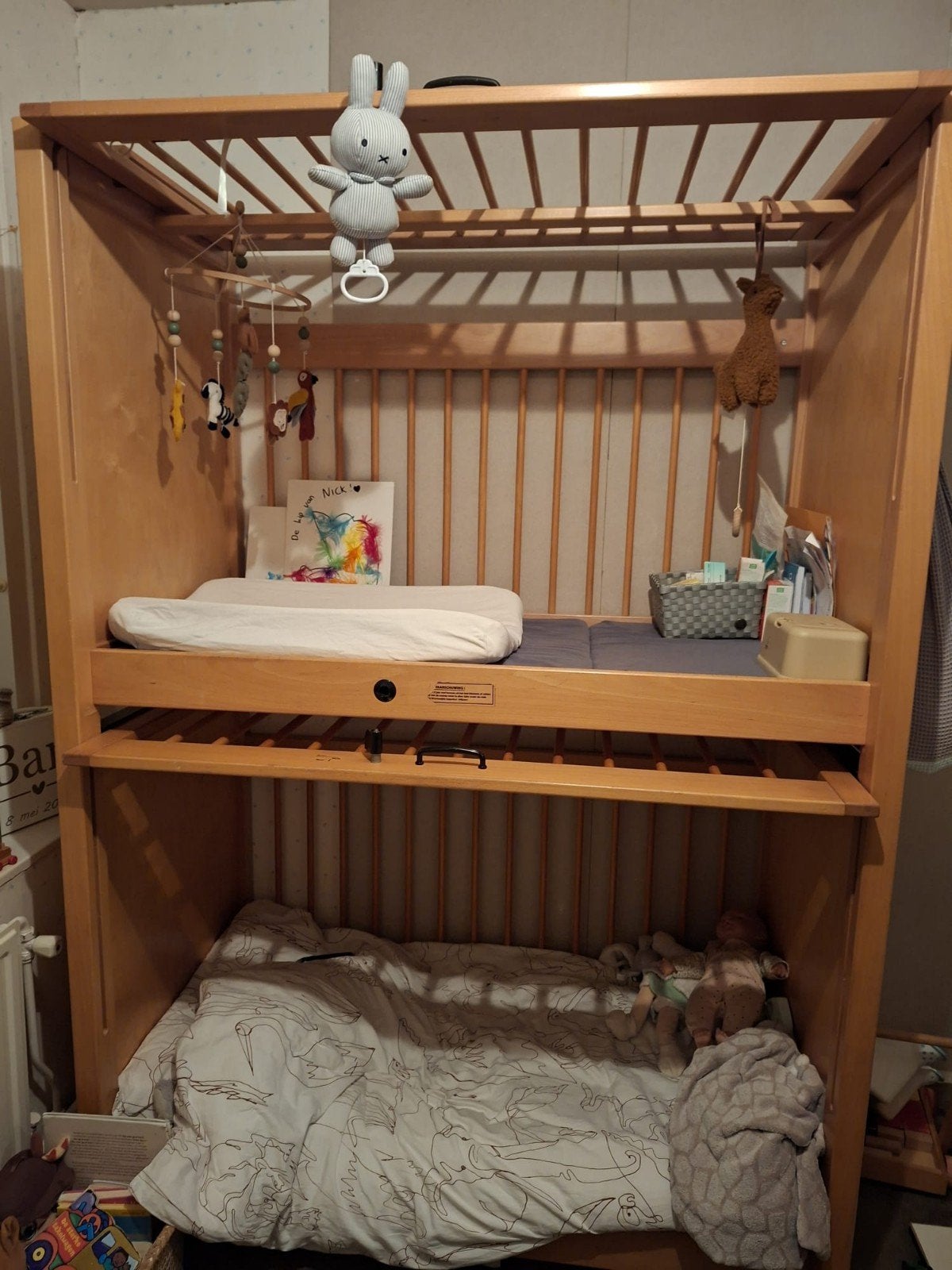 Stapelbed/ledikant voor baby en peuter, Huis en Inrichting, Ophalen, Gebruikt, Bruin, Tweepersoons