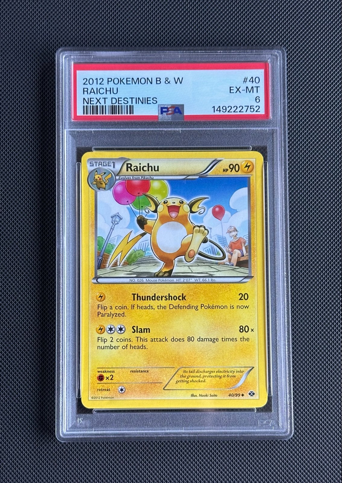 Raichu | Black & White Next Destinies (2012) | PSA 6, Ophalen of Verzenden, Gebruikt, Losse kaart