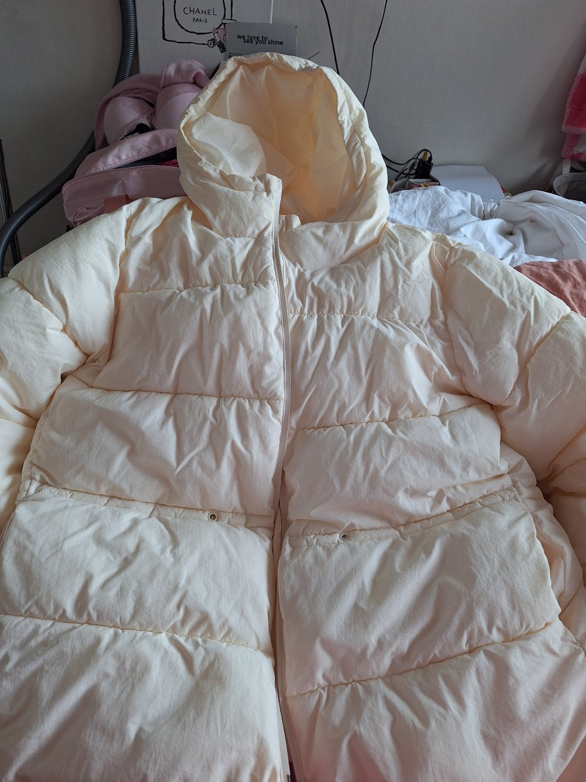 Nieuwe H&M Crème Puffer Jas Maat XL, H&M, Beige, Maat 46/48 (XL) of groter, Nieuw