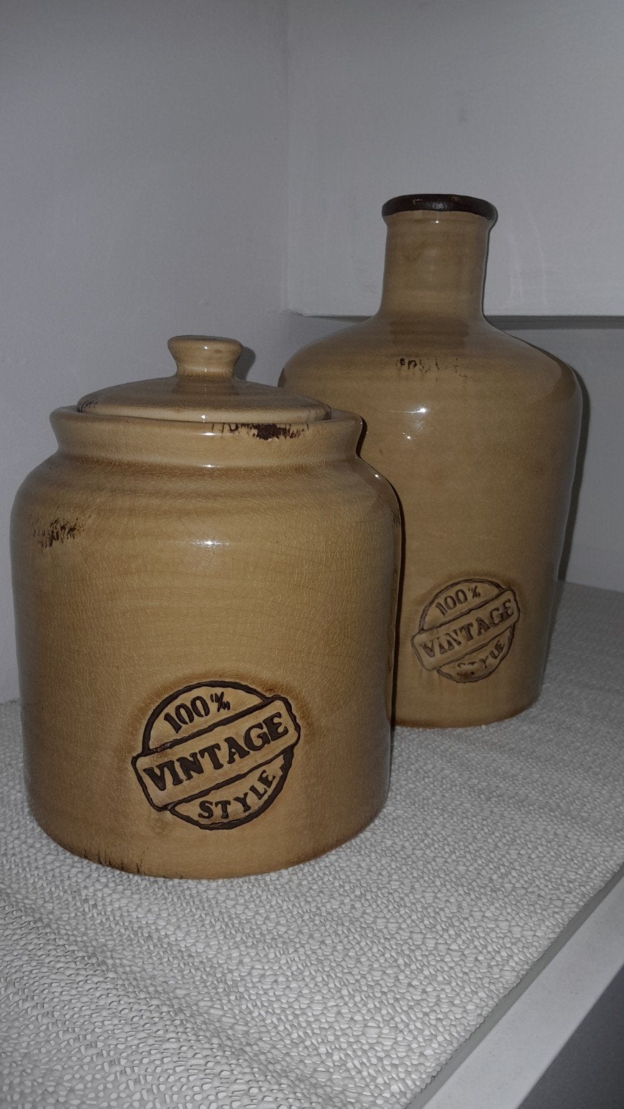 Set van 2 vintage stijl aardewerk potten/flessen, Ophalen