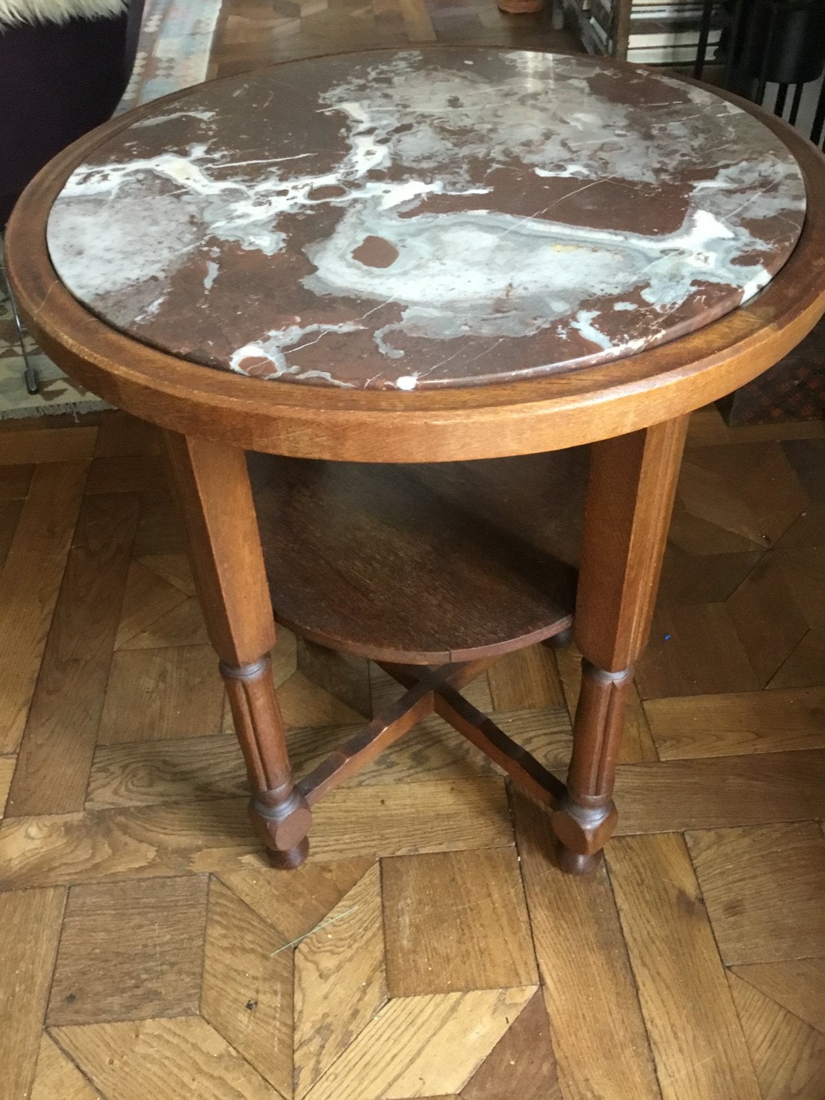 Houten tafel met marmeren blad Vintage, Ophalen