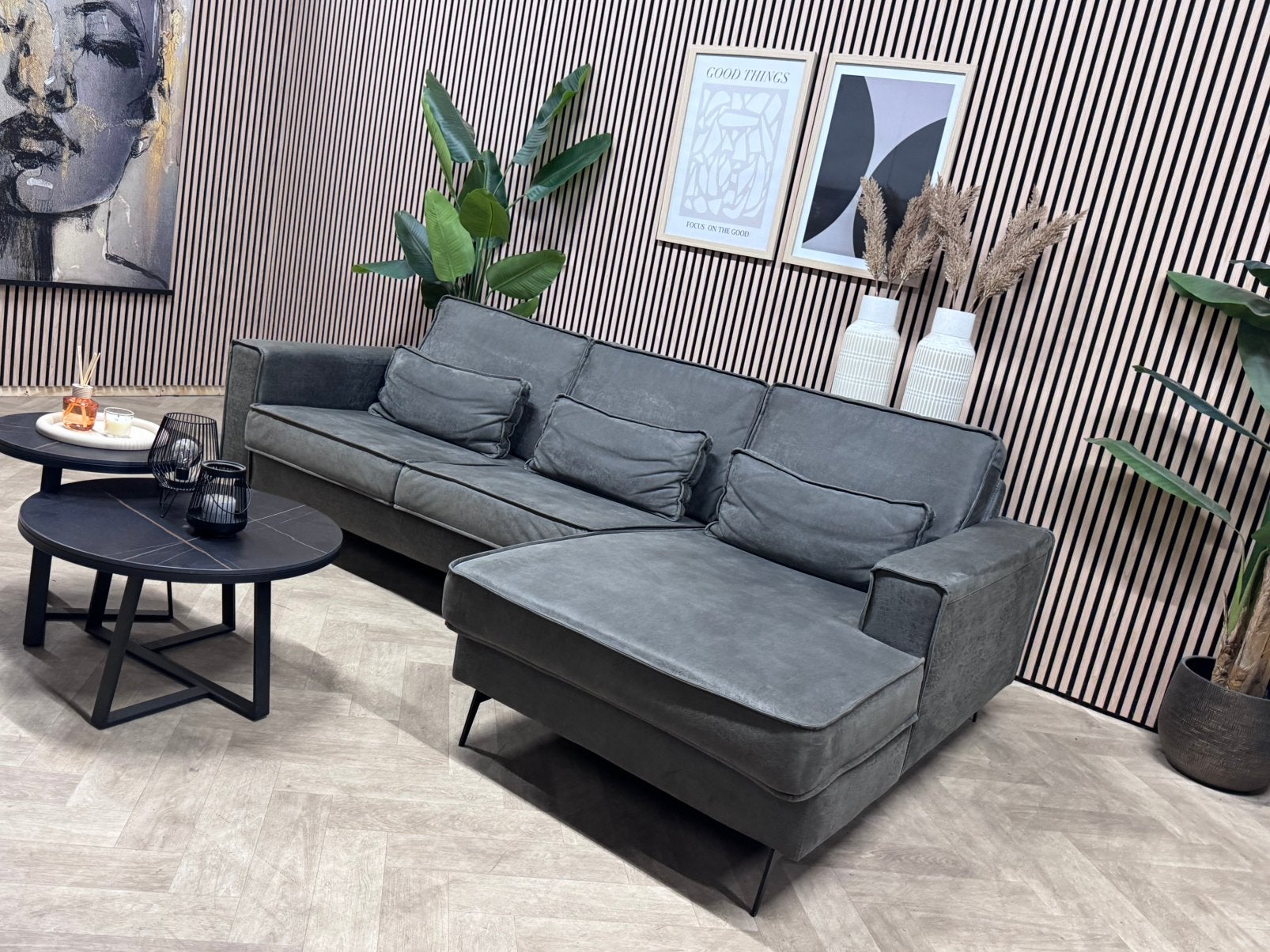 ZGAN Pronto Hoekbank Microleer - Antraciet - 263 x 160cm