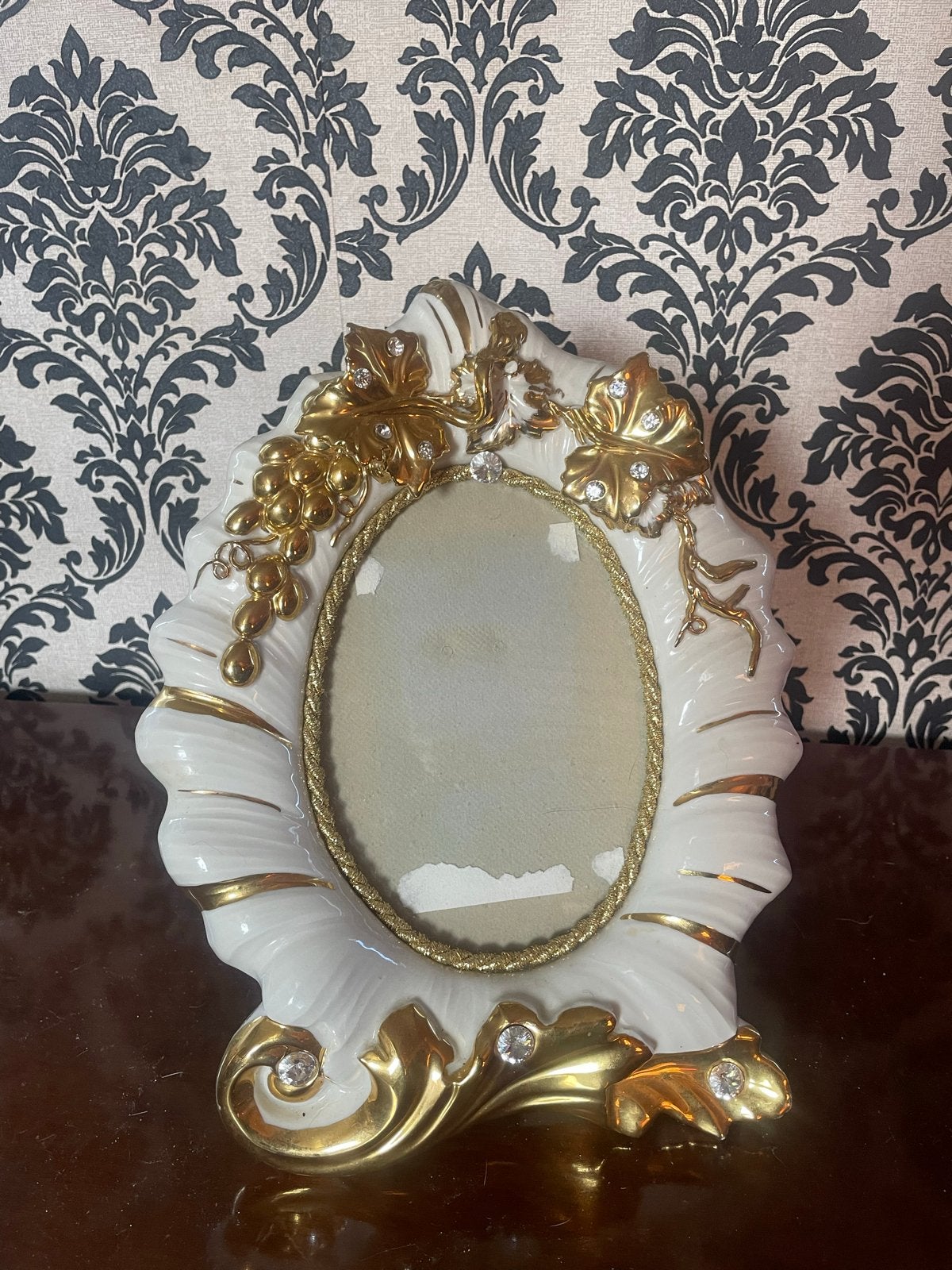 Decoratieve Fotolijst Wit met Goud en Strass, Ophalen, Overige materialen, Gebruikt, Met sierrand