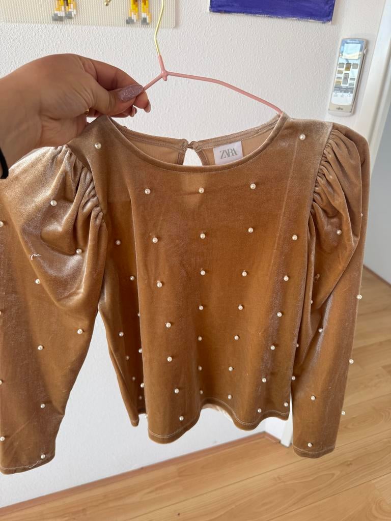 Zara fluwelen top met parels, maat 128, Ophalen of Verzenden, Zo goed als nieuw, Meisje, Shirt of Longsleeve