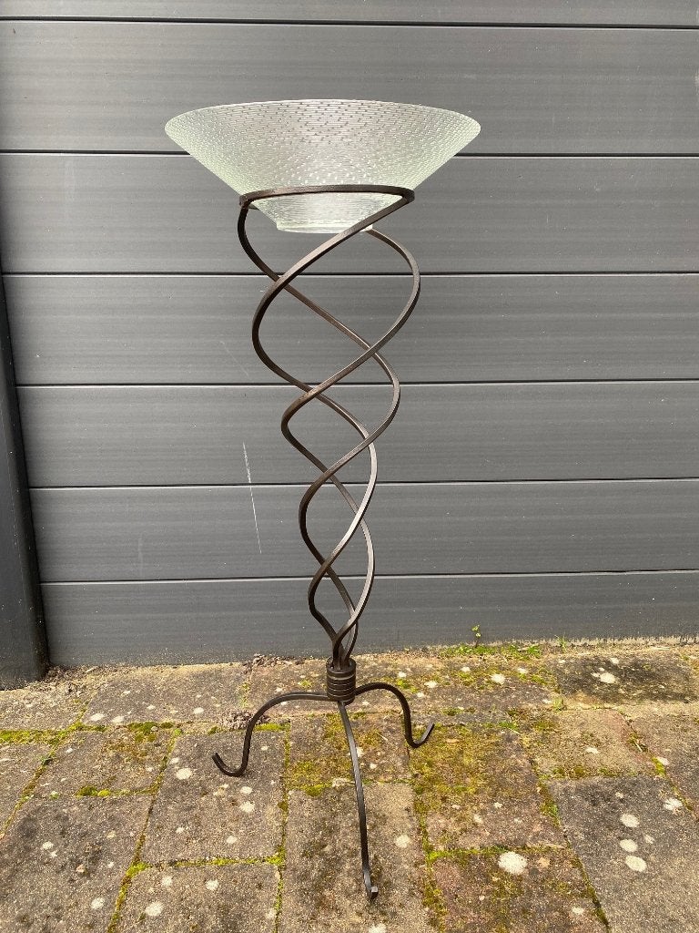 Staande kandelaar, metaal met glazen schaal, Ophalen, 95 cm, Zwart, Zo goed als nieuw