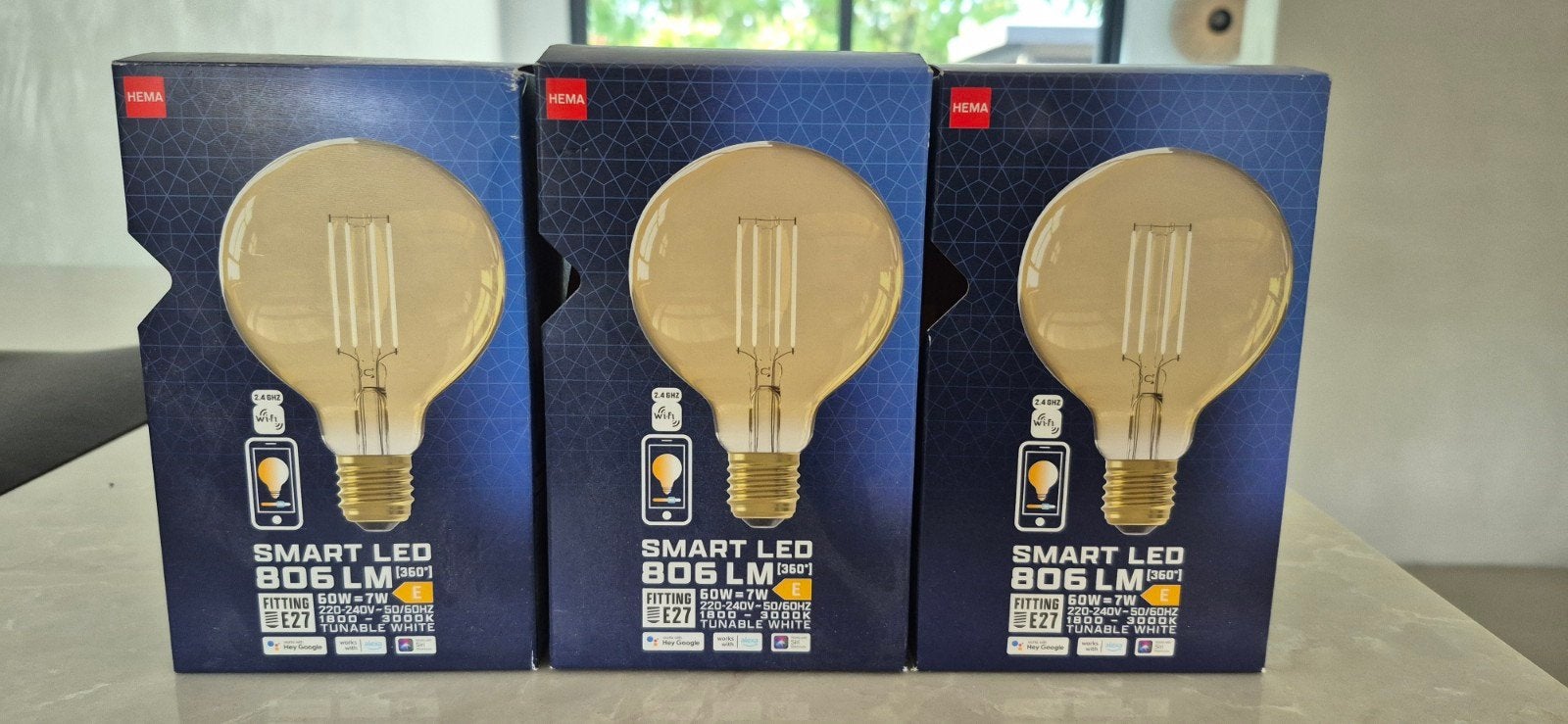 HEMA Smart LED Lamp E27 - 806 LM (3 stuks), Led-lamp, Instelbaar wit, Nieuw, E27 (groot)