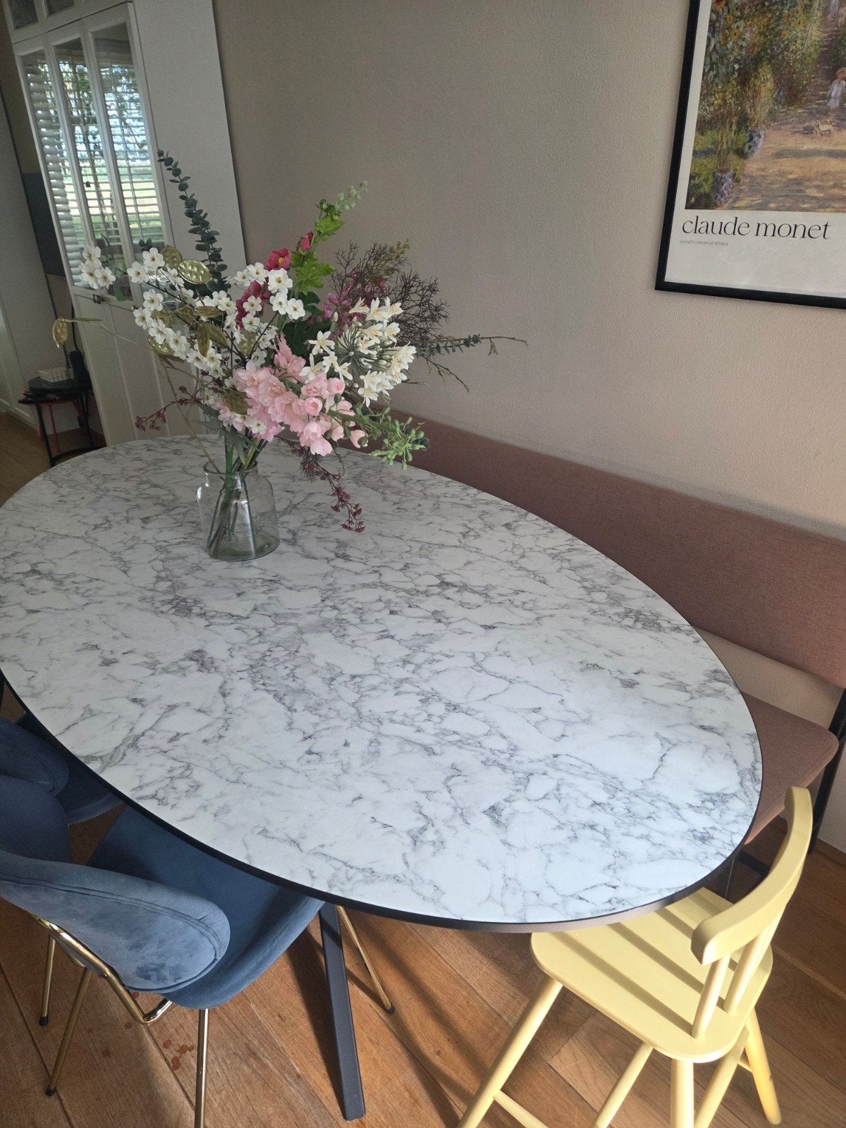Ovale eettafel met marmerlook blad - Zitmax Wonen, Ophalen, Overige materialen, 100 tot 150 cm, 200 cm of meer