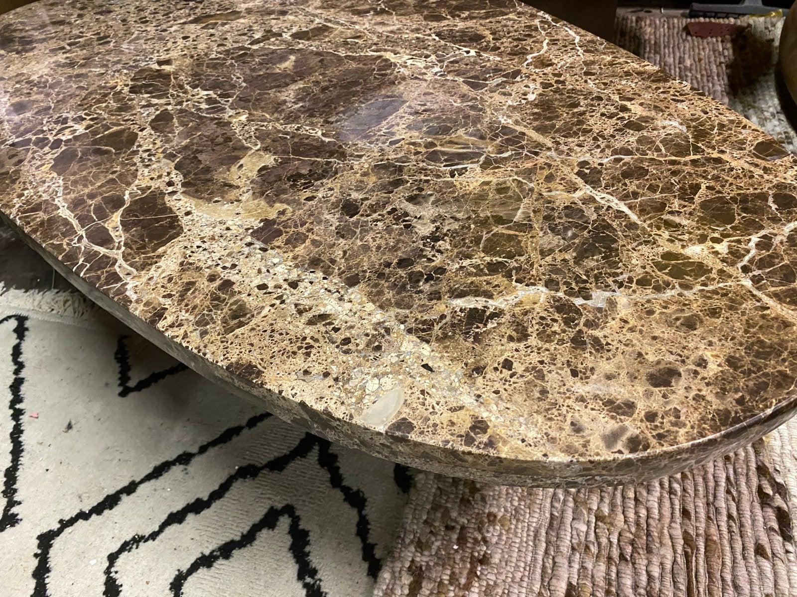 Salontafel 120x70 Bradley bruin echt marmer organische vorm, Huis en Inrichting, Tafels | Salontafels, Ophalen, Overige materialen