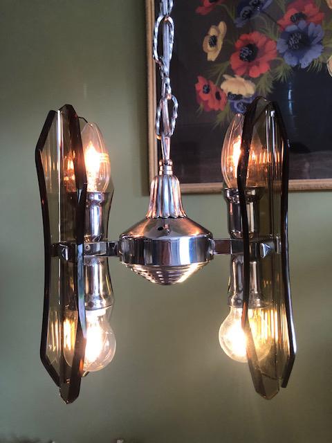 Hanglamp, Veca, Italiaans, Murano, rookglas, vintage, jr 70, Ophalen of Verzenden, Zo goed als nieuw, Minder dan 50 cm