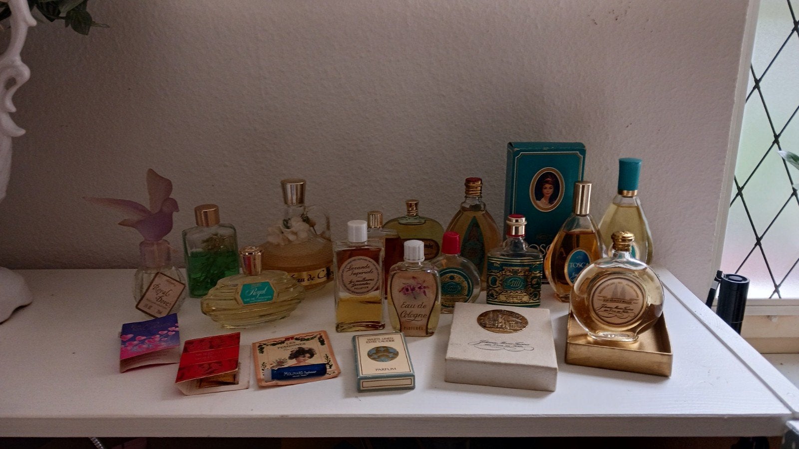 verzameling oude parfumflesjes, Ophalen of Verzenden, Gebruikt, Miniatuur, Gevuld