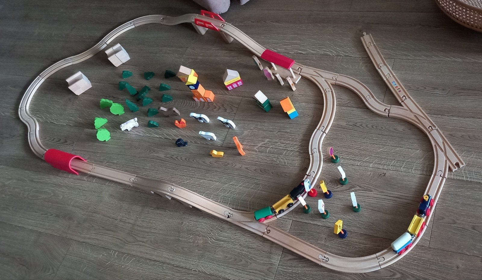 Grote Houten Treinset met Accessoires en Treinen, Ophalen of Verzenden, Gebruikt