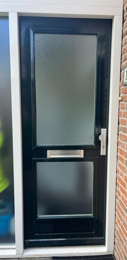 Voordeur en schuurdeur met glas en beslag, Doe-het-zelf en Verbouw, Deuren en Horren, Ophalen, Gebruikt, 80 tot 100 cm, Buitendeur