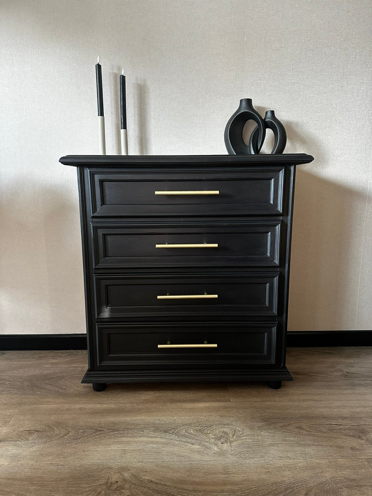 Prachtig gerestyled mat zwart ladekastje ladekast wandmeubel, Huis en Inrichting, Kasten | Ladekasten, Ophalen, 50 tot 100 cm