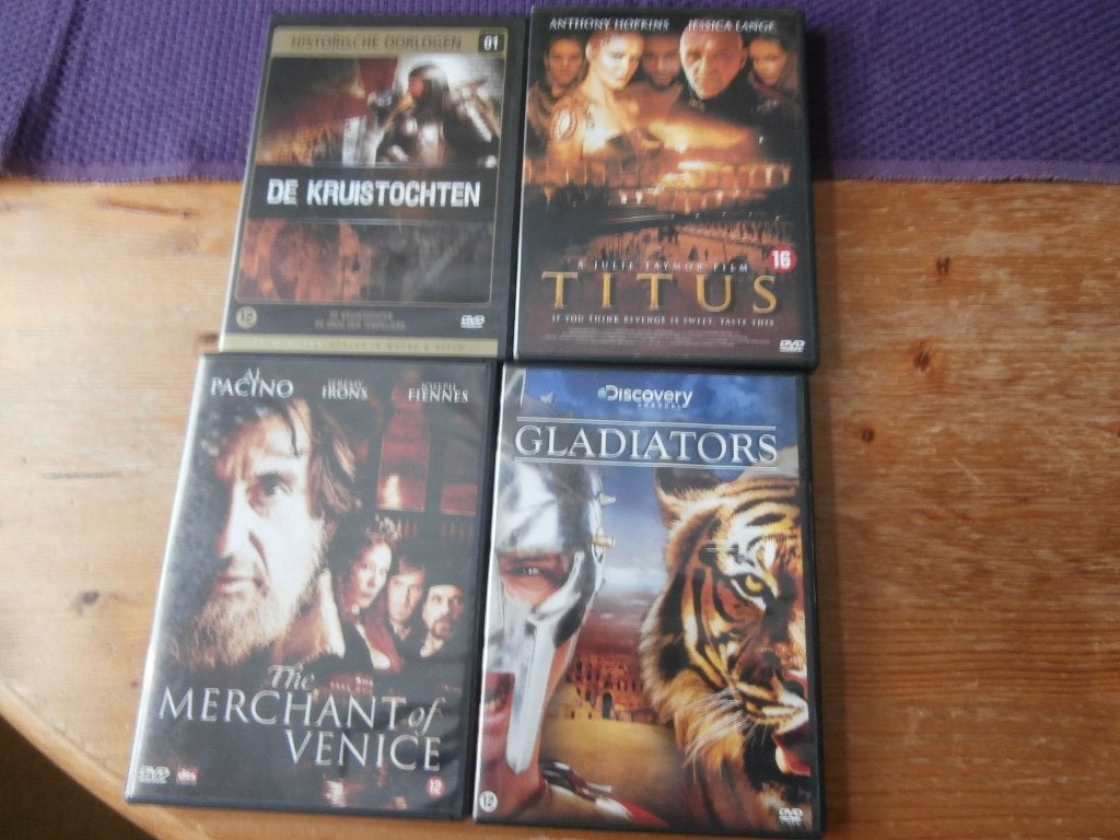dvd De Kruistochten The Merchant of Venice Gladiators Titus, Alle leeftijden, Ophalen of Verzenden, Zo goed als nieuw, Historisch