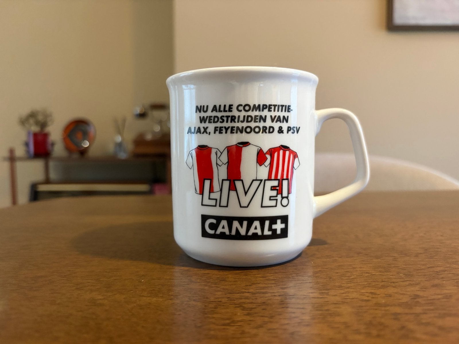 Canal+ Voetbal Mok - Ajax, Feyenoord & PSV, Ophalen of Verzenden, Steen/keramiek, Wit, Overige merken