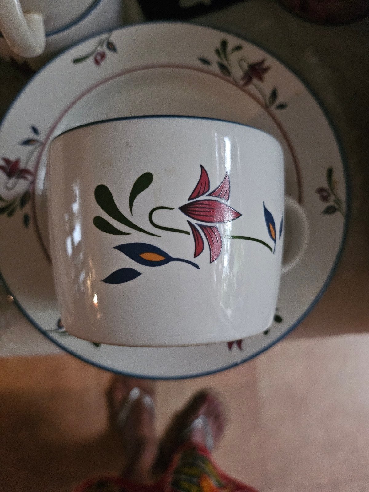 Bloem motief servies: borden, koppen, schotels, kommetjes, Huis en Inrichting, Keuken | Servies, Gebruikt, Keramiek, Ophalen of Verzenden