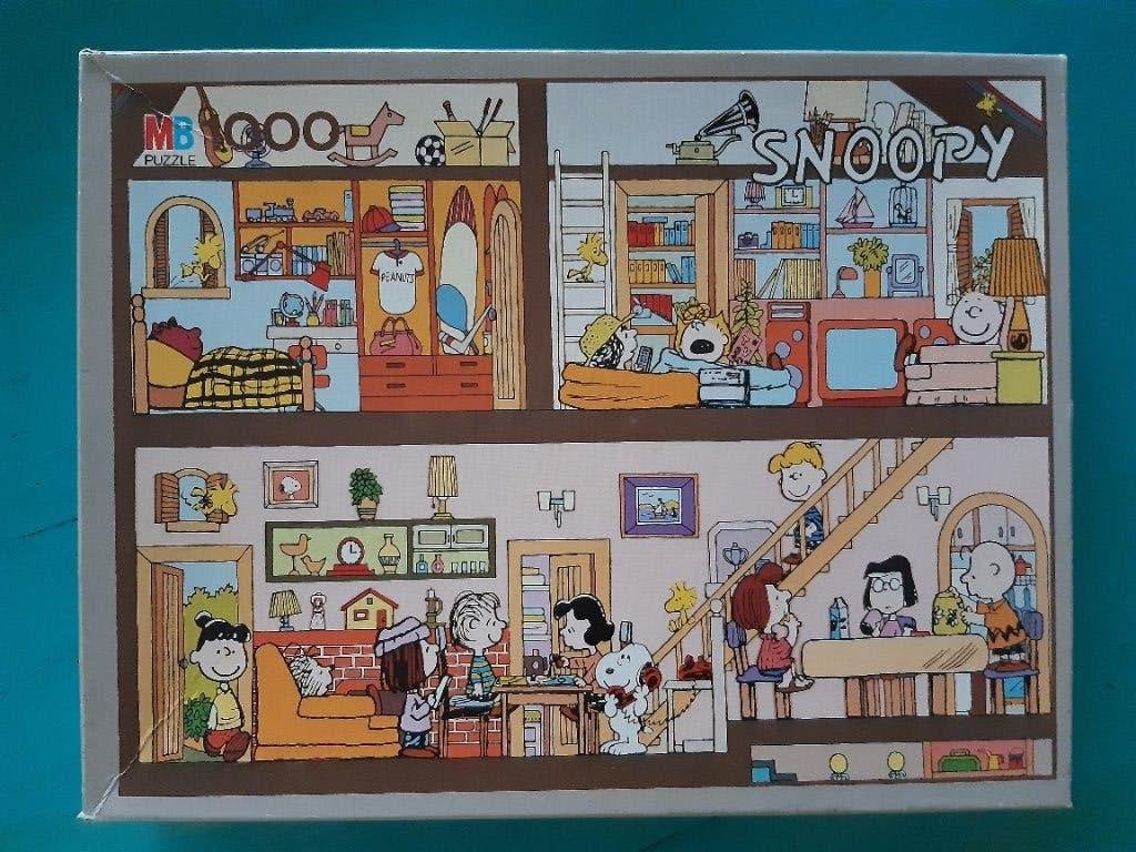 MB puzzel bij Snoopy en Charlie thuis collectors item, Ophalen, 500 t/m 1500 stukjes, Gebruikt, Legpuzzel