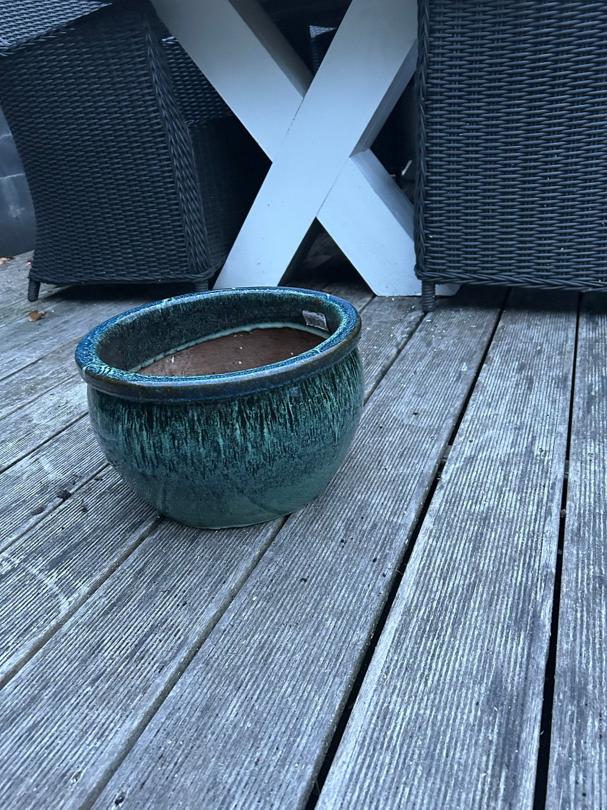 Mooie turquoise bloempot voor binnen of buiten, Ophalen, Gebruikt, Overige materialen