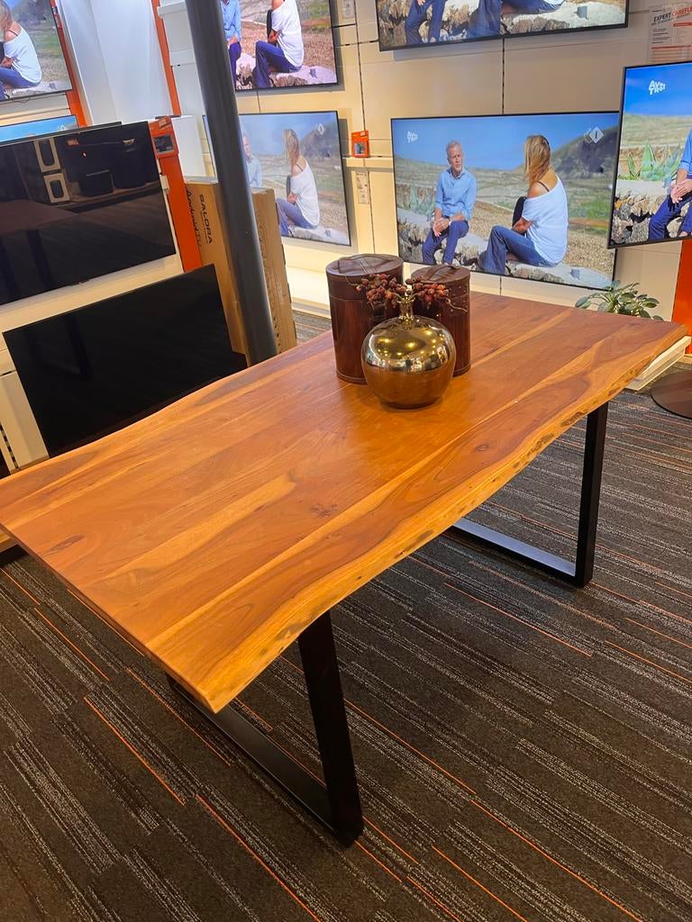 Boomstamtafel Acaciahout 160x90 cm, Huis en Inrichting, Tafels | Eettafels, 150 tot 200 cm, Vier personen, Rechthoekig, Overige houtsoorten