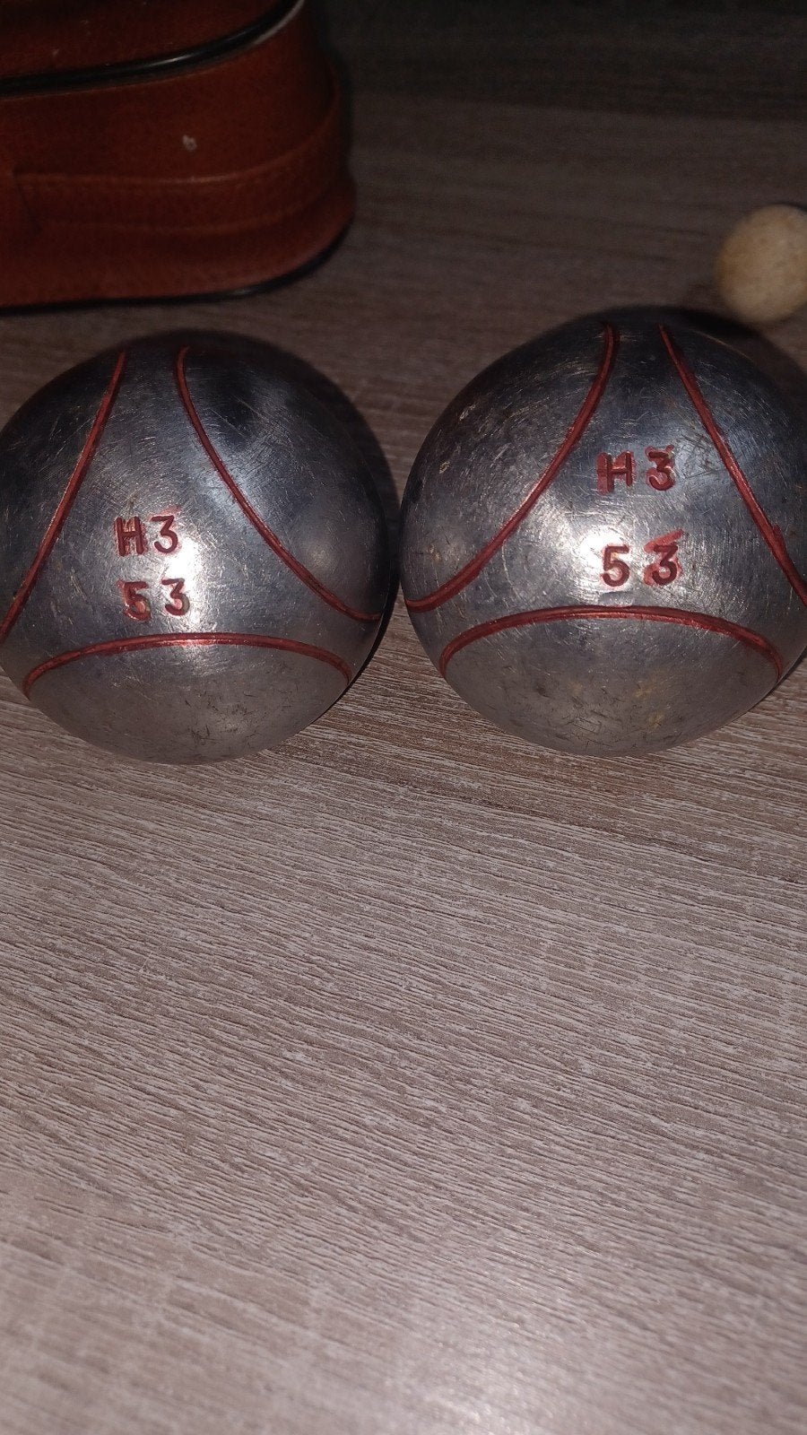 Set van 3 Petanque ballen met leren etui, Ophalen of Verzenden, Gebruikt