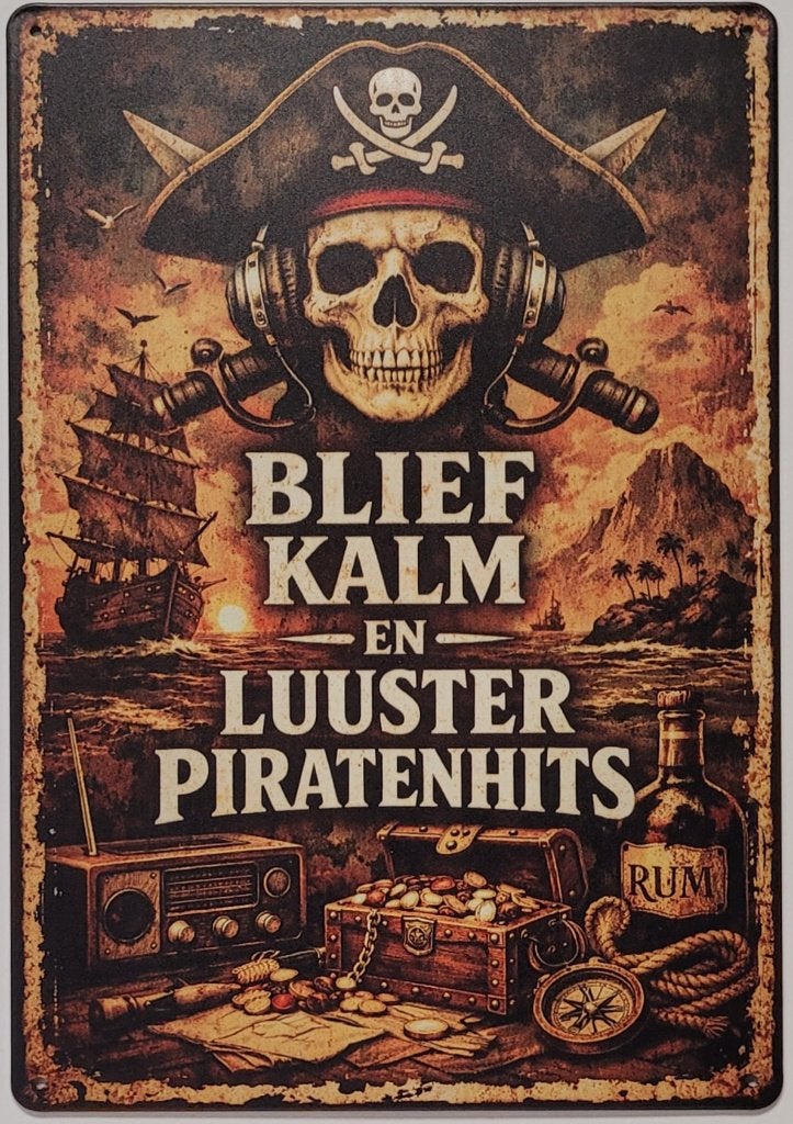 Blief kalm luuster piratenhits reclamebord van metaal deco, Info@deconoord.nl, Deco Noord, Nieuw, Ophalen of Verzenden