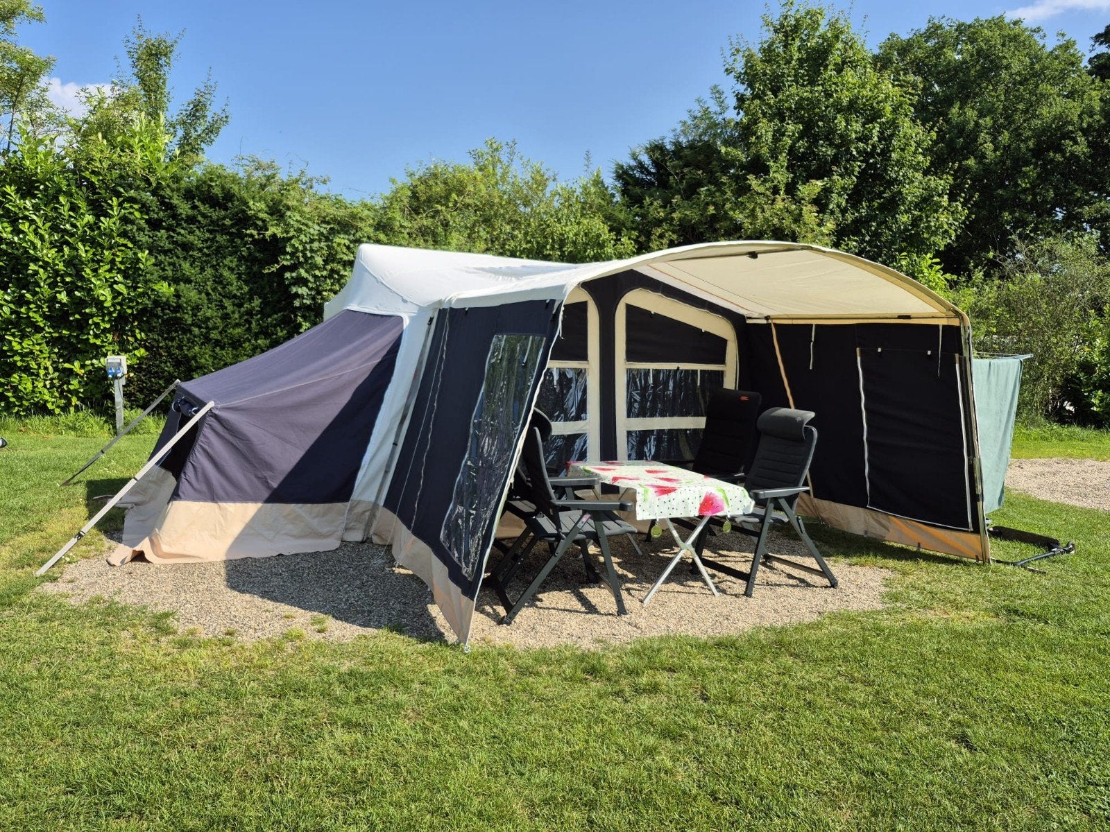 Vouwwagen Trigano Odyssee GL plus 2018 bed 215cm140cm, Ophalen, Trigano, Meerkleurig, Aanwezig